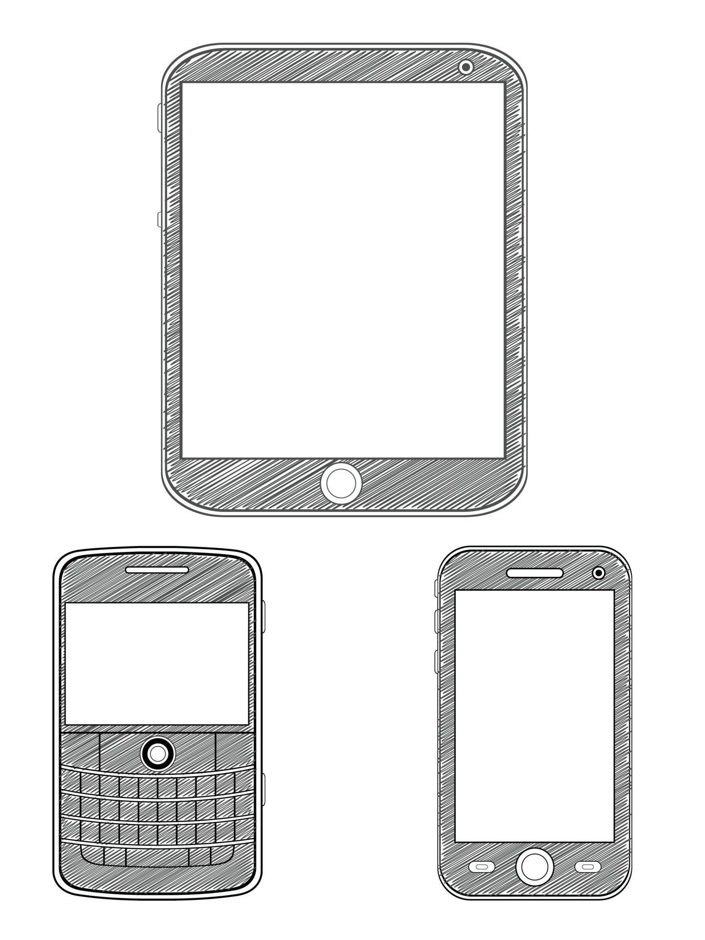 Sketch Hand Drawn Smartphone Doodle Phone Gadget Vector Drawing 2181953