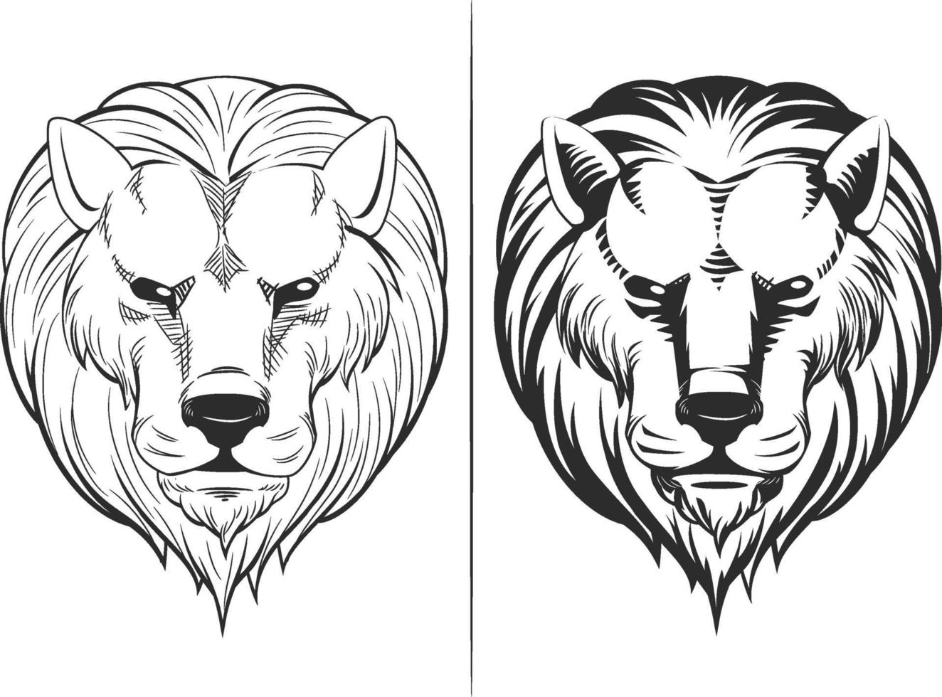 Sketch Lion Head Front View Doodle Outline Vector Illustration Drawing