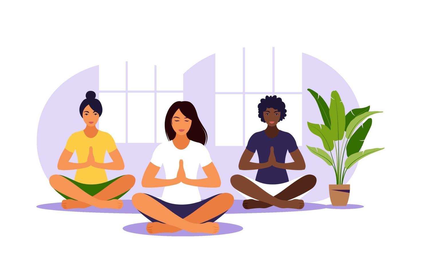 Yoga class. Meditation. Group workout. Flat illustration. Vector. vector