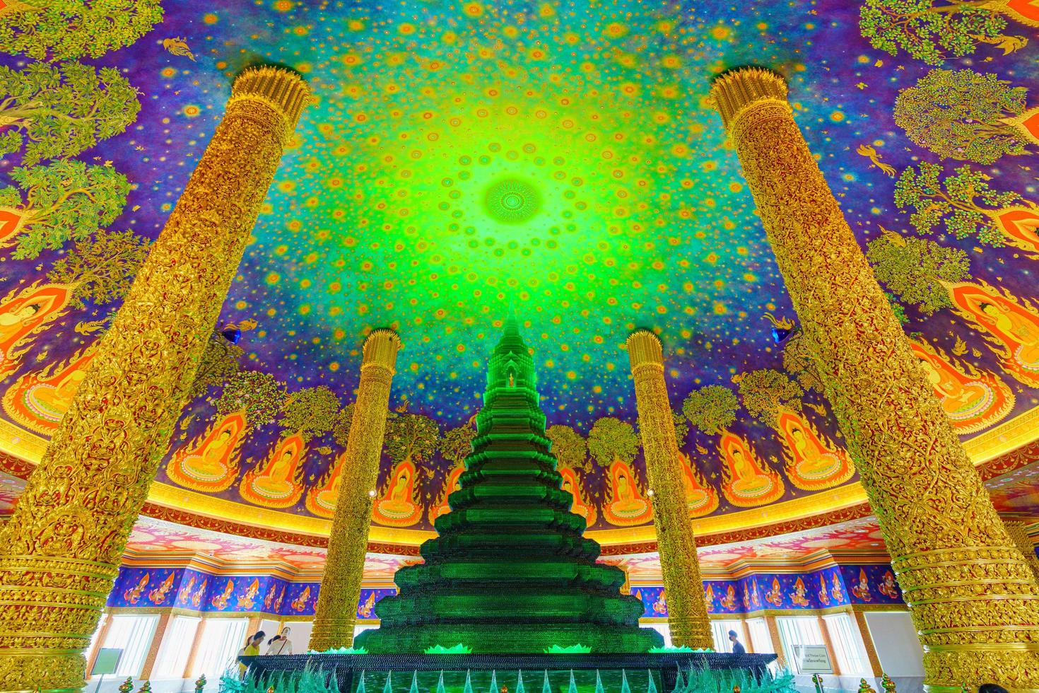 Bangkok, Thailand 2020- Inside view of green colored pagoda inside a Buddhist temple photo