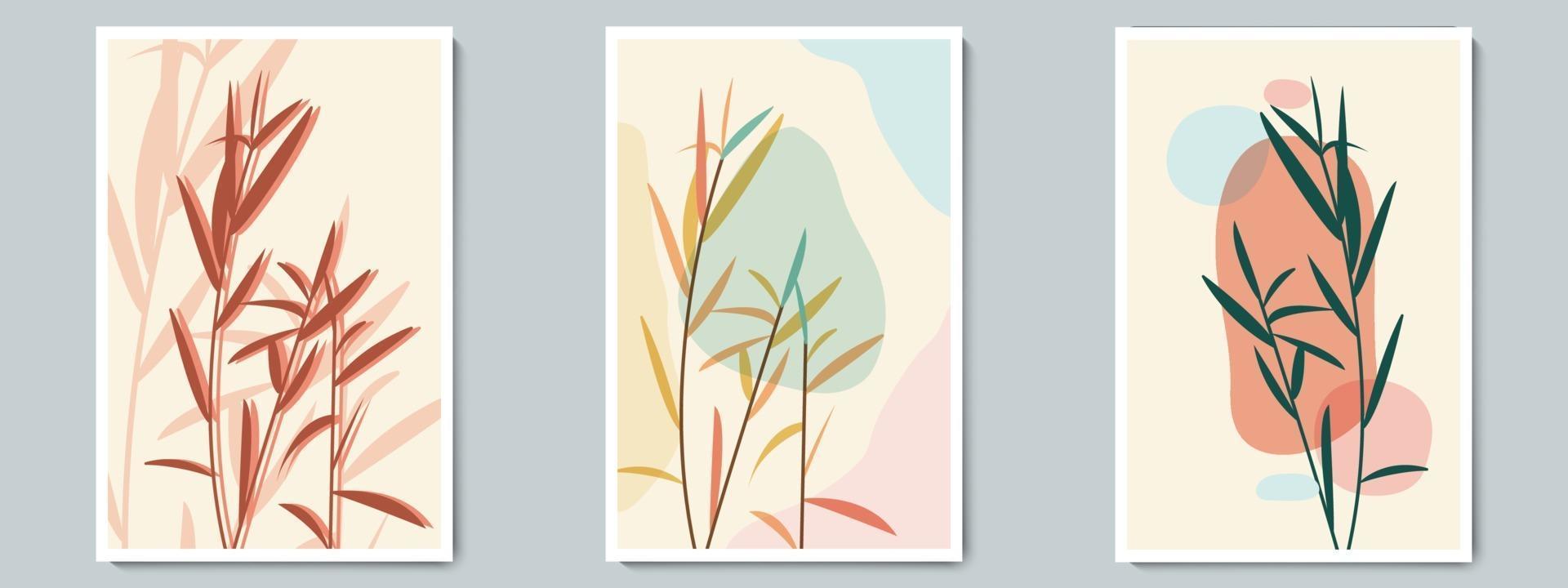 Botanical Wall Art Vector Poster Spring, Summer Set. Minimalist Bush with Abstract Simple Shape