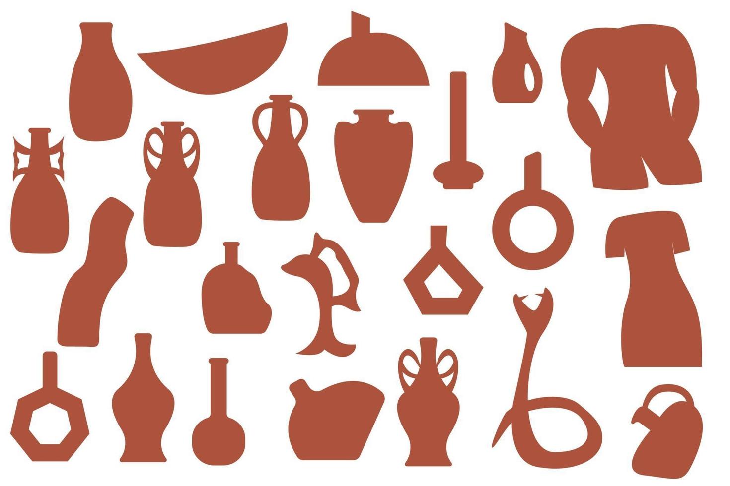 Hand Draw silhouette Pottery Vase, Clay Crockery and Pots. Trendy Collage for Decoration in Ecological Style. vector