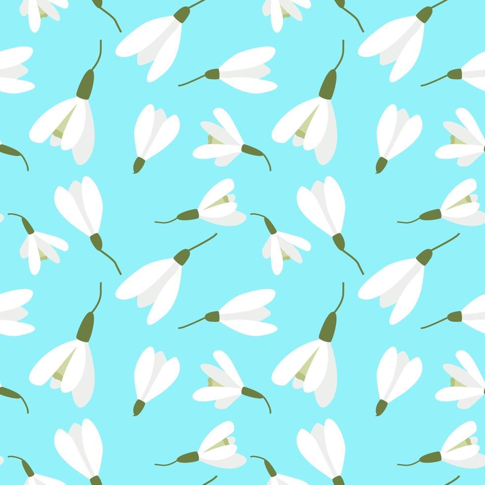 Seamless background with snowdrops. Vector. A repeating pattern with spring flowers. White flowers on blue background. vector