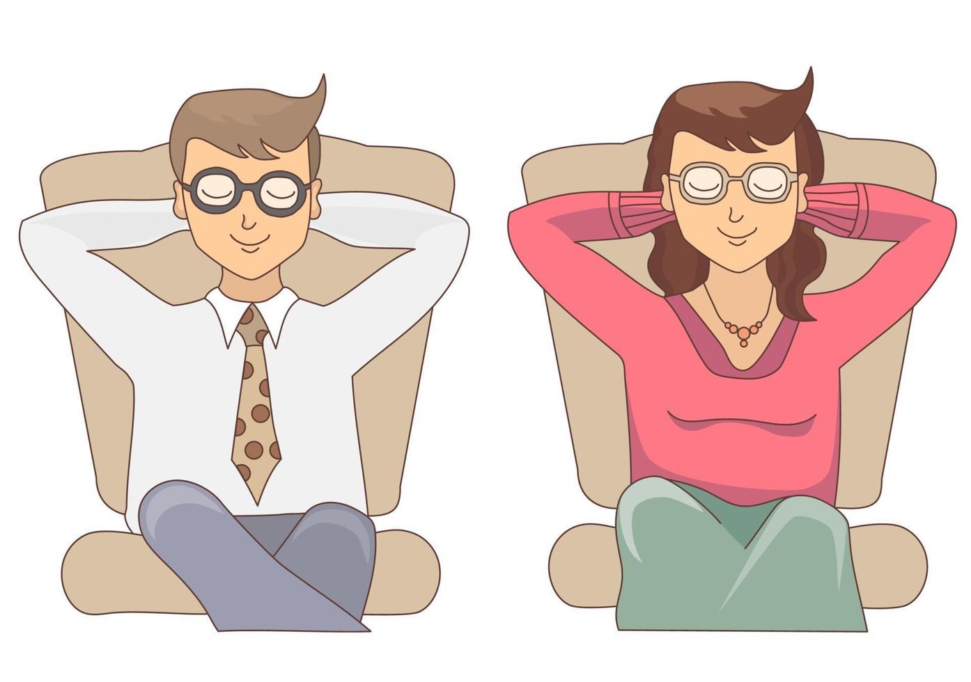 A man and woman sitting in an armchair dreaming of something, closing their eyes. vector