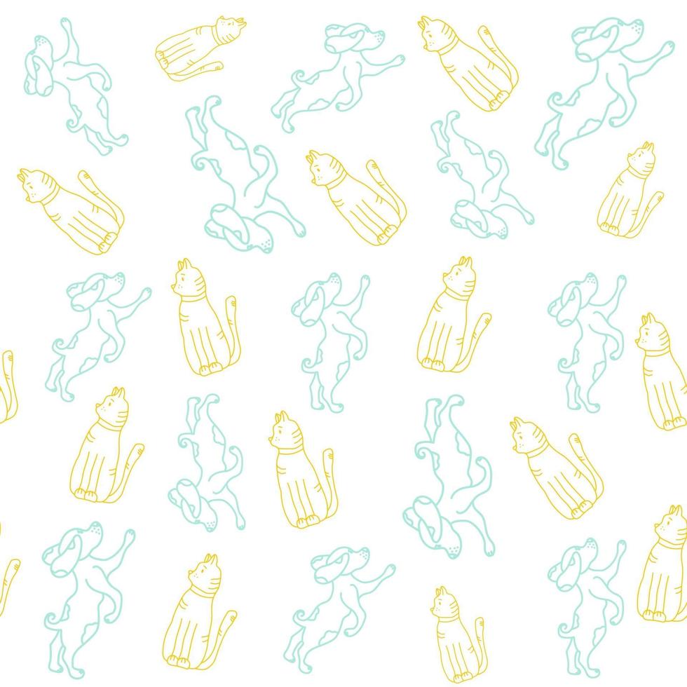 Animal seamless pattern. Pets Blue dog and yellow cat. vector. Outline. Can be used for baby, fashion design, shirts, fashion print, fashion, t-shirt, packaging, decoration vector