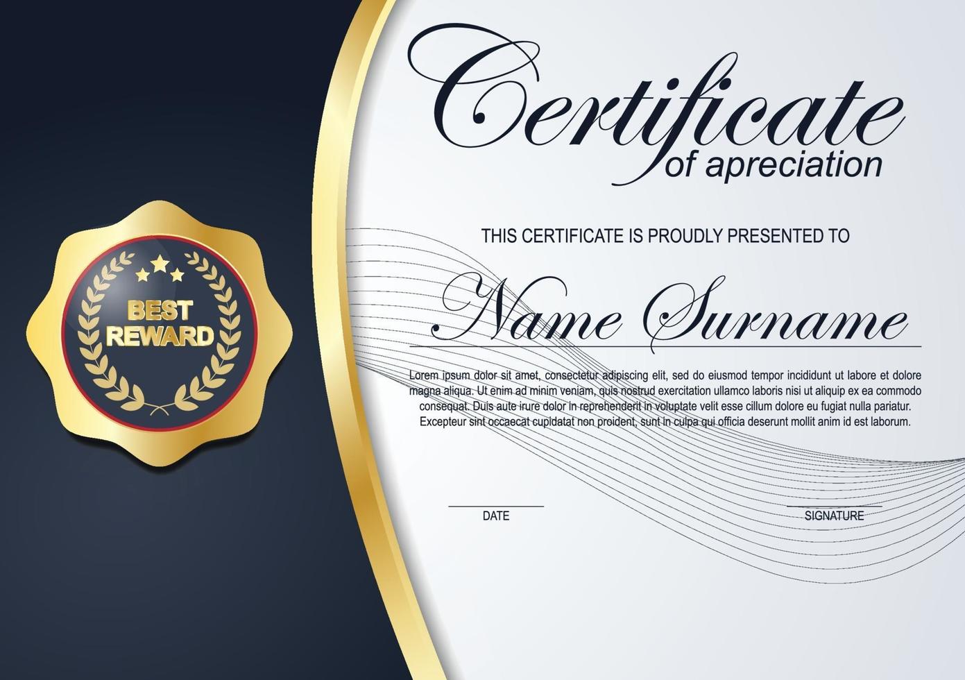 Modern certificate design template with gold colour and modern pattern vector