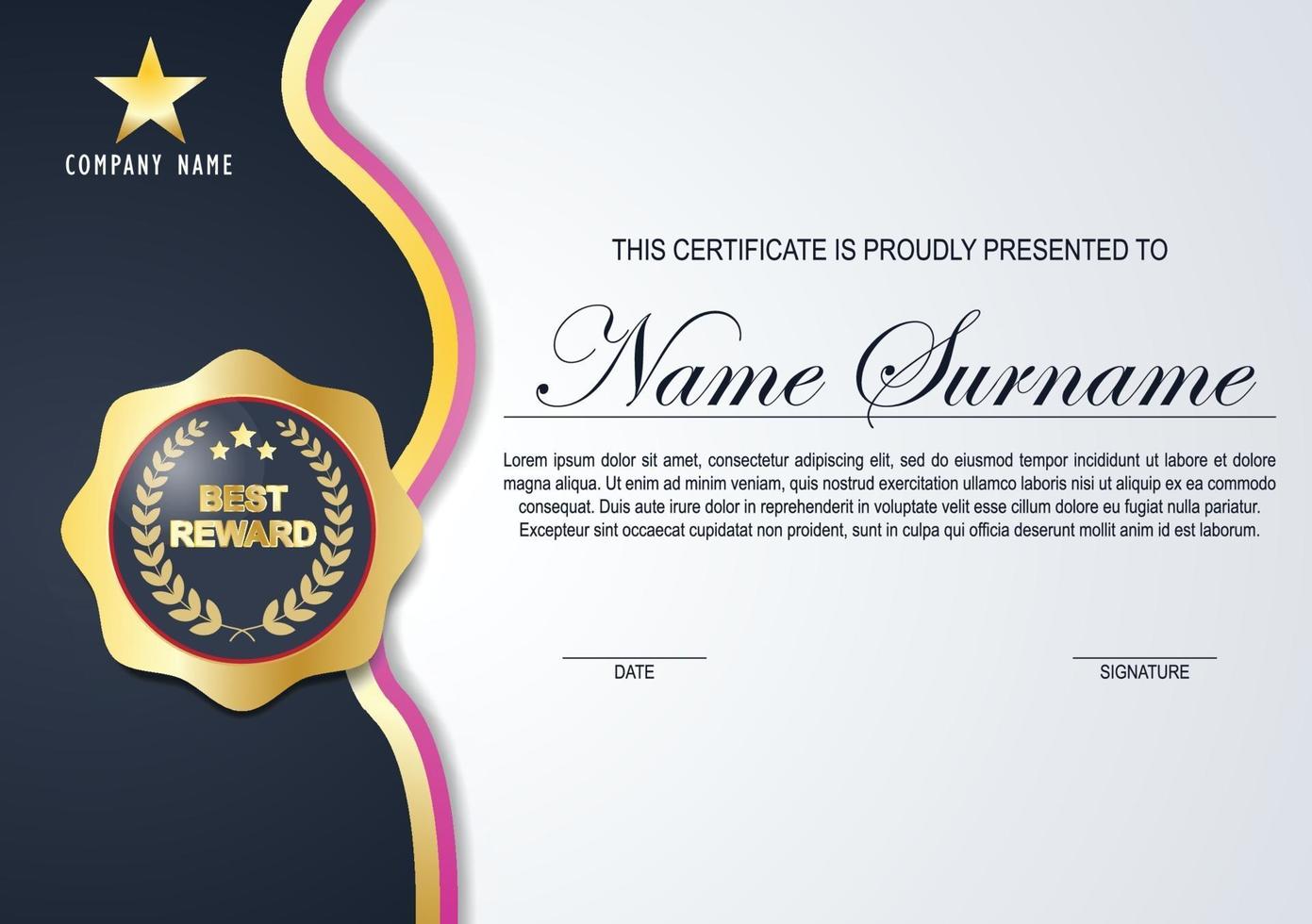 Modern certificate design template with gold colour and modern pattern vector