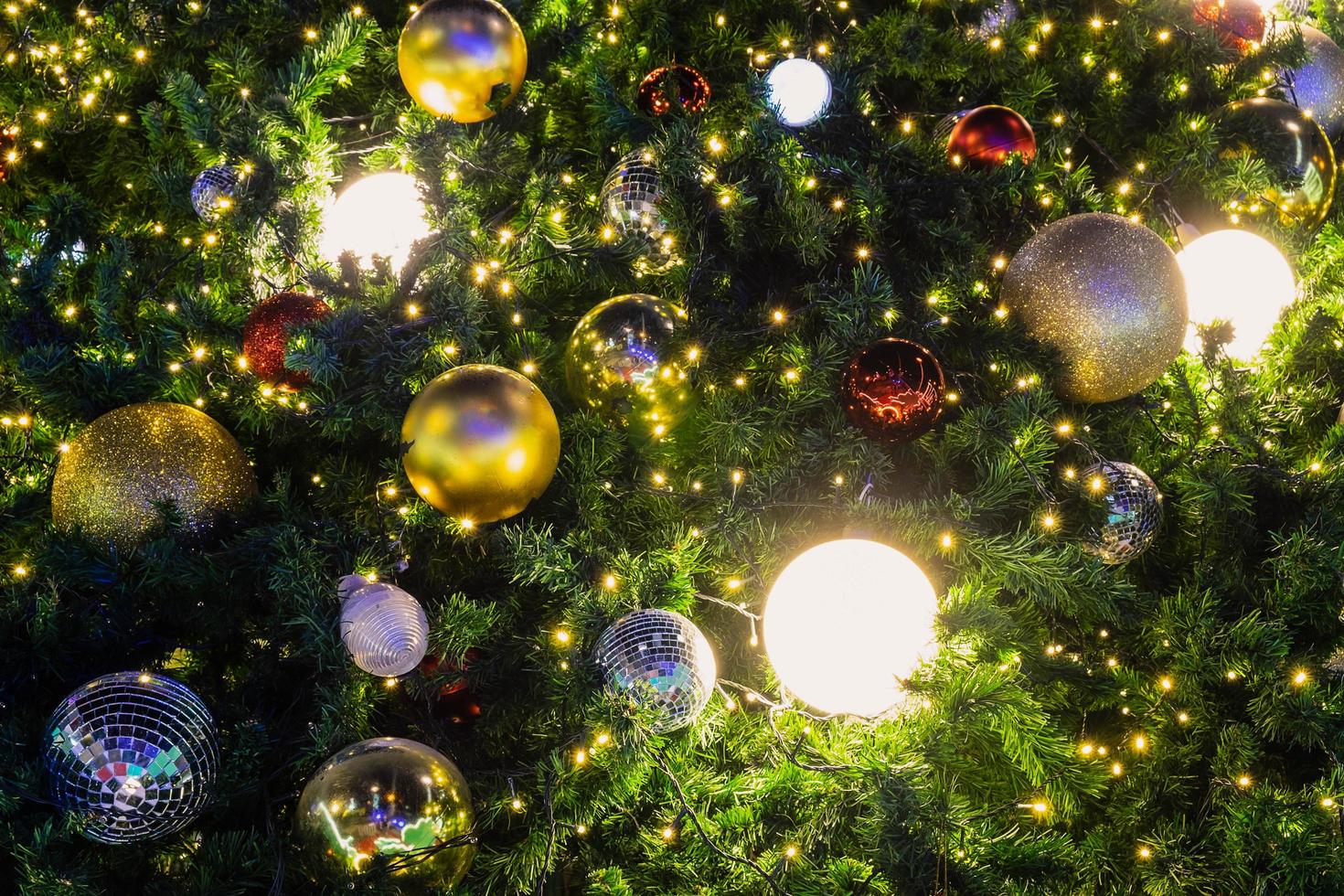 Christmas tree baubles and lights photo