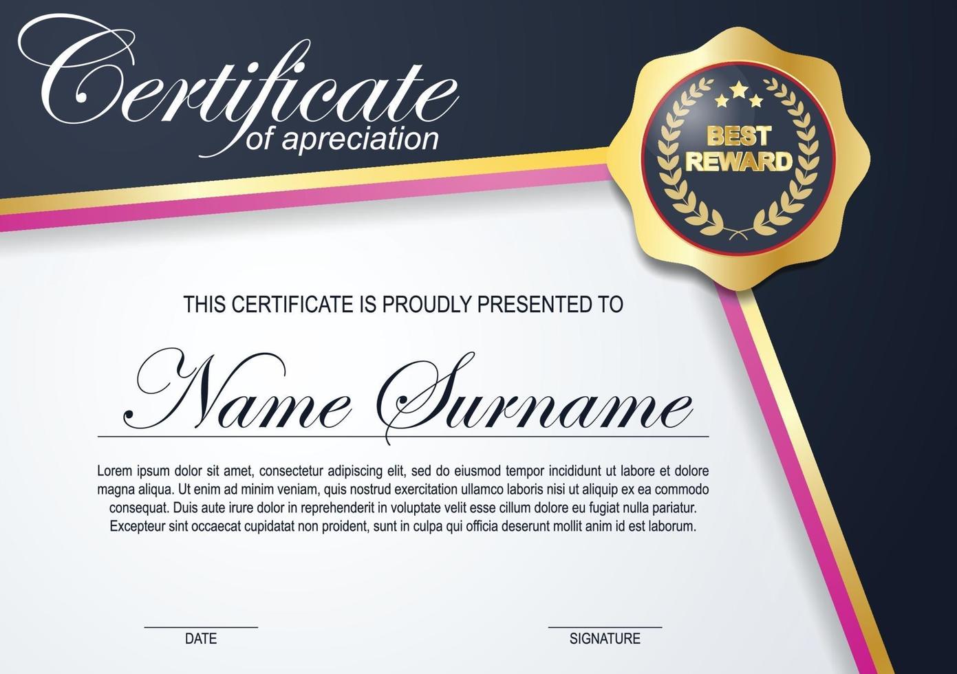 Modern certificate design template with gold colour and modern pattern vector