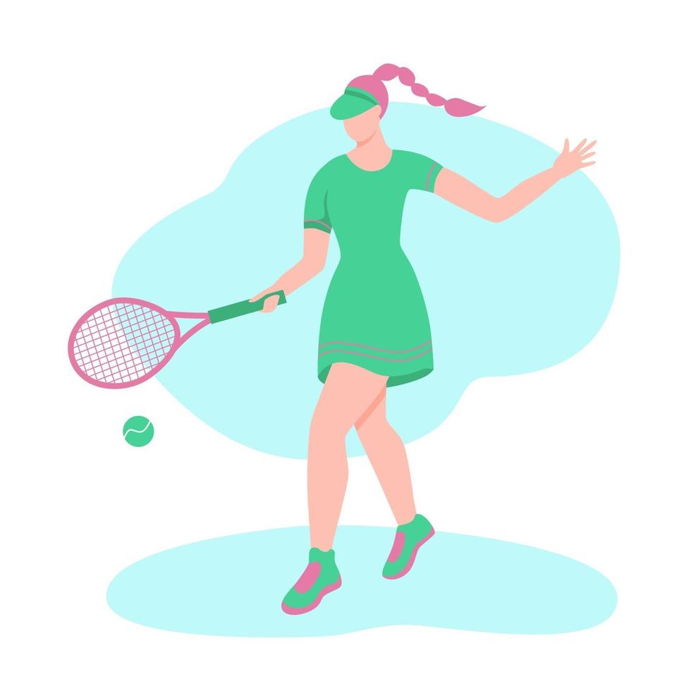 una mujer joven jugando al tenis. un personaje plano. ilustración vectorial. vector