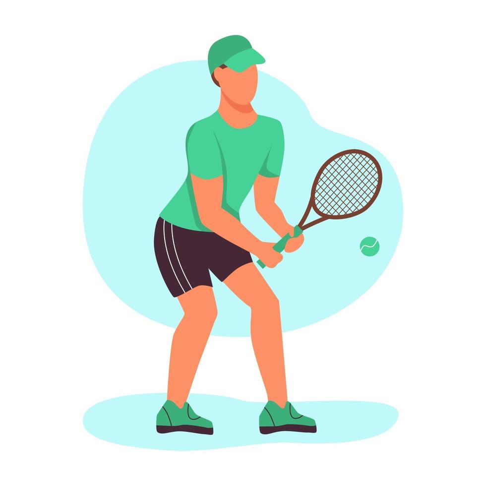 un joven jugando al tenis. un personaje plano. ilustración vectorial. vector