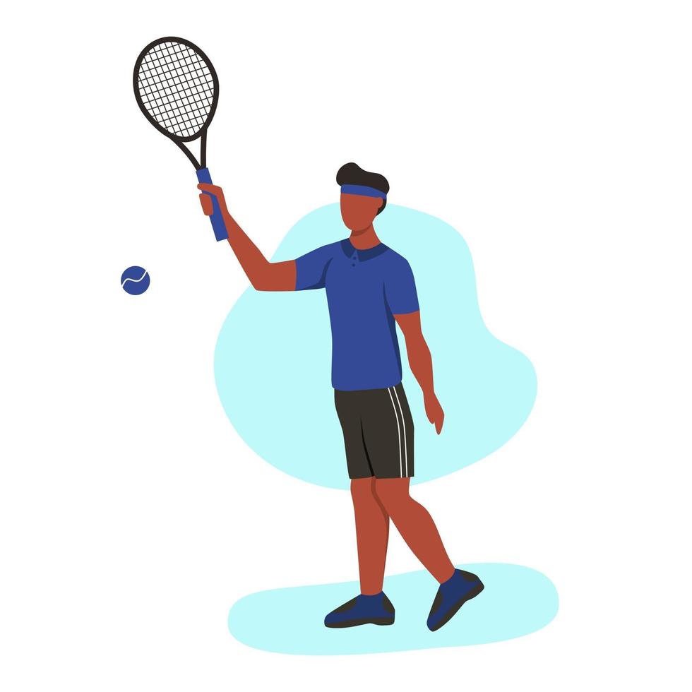 un joven afro jugando al tenis. un personaje plano. ilustración vectorial. vector