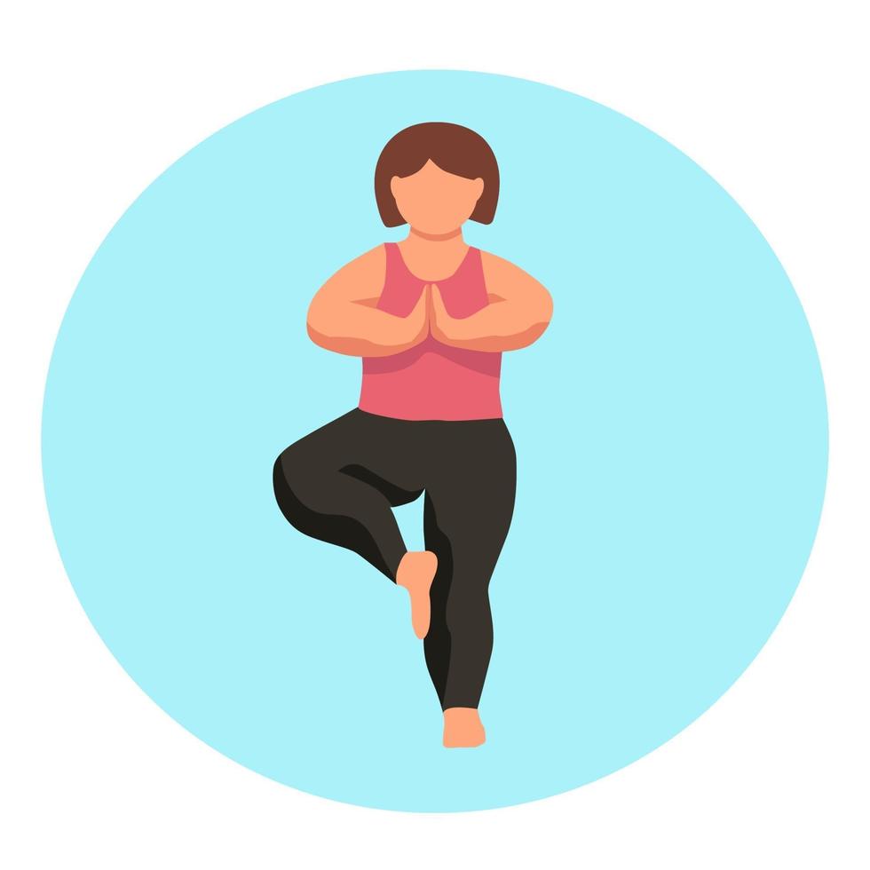 mujer con curvas haciendo yoga vector