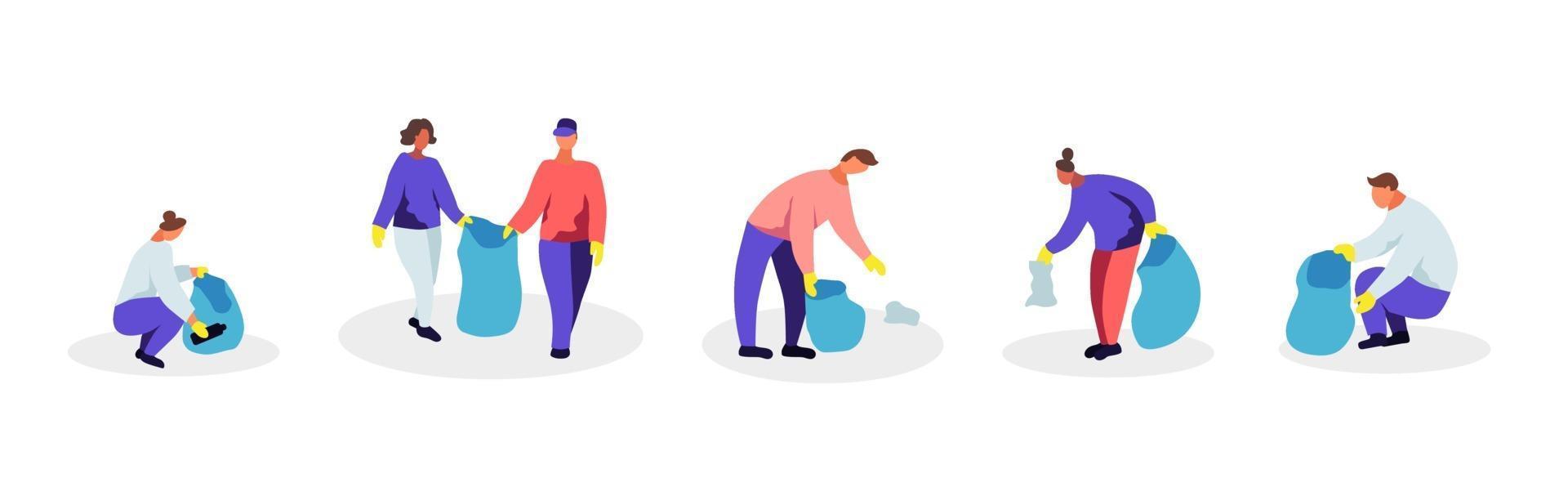 People Picking up Trash vector