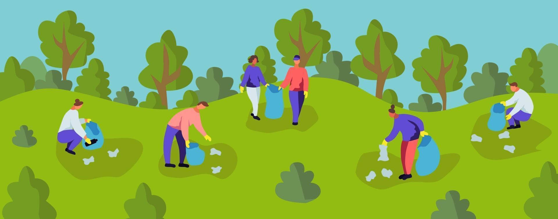 People Picking up Trash at the park vector