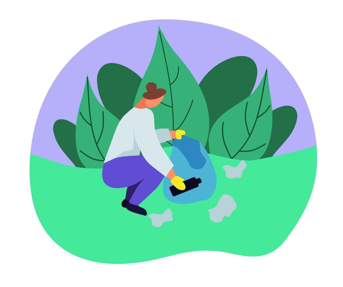 Woman Picking up Trash vector