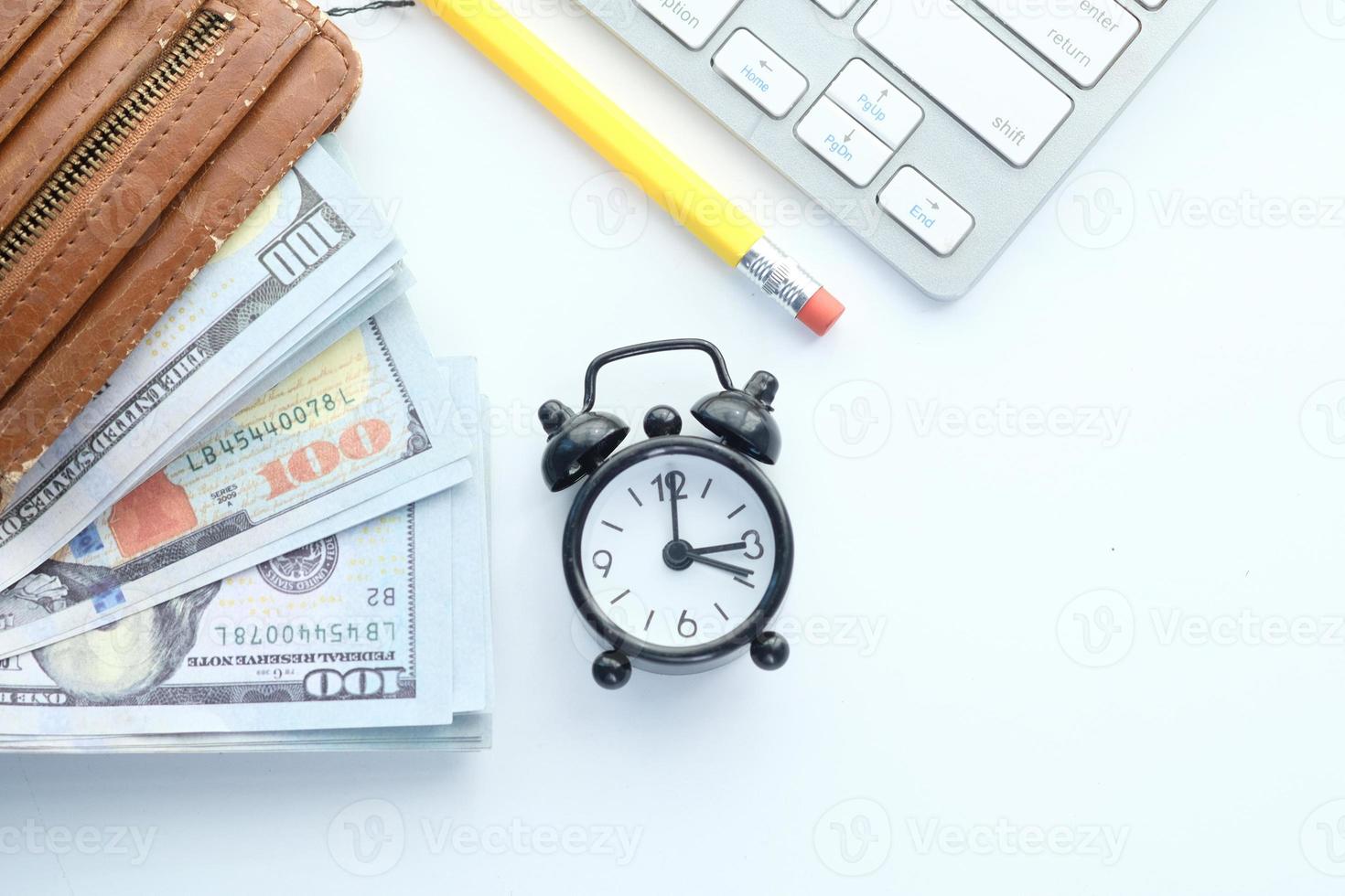 Close up of cash in wallet on table photo