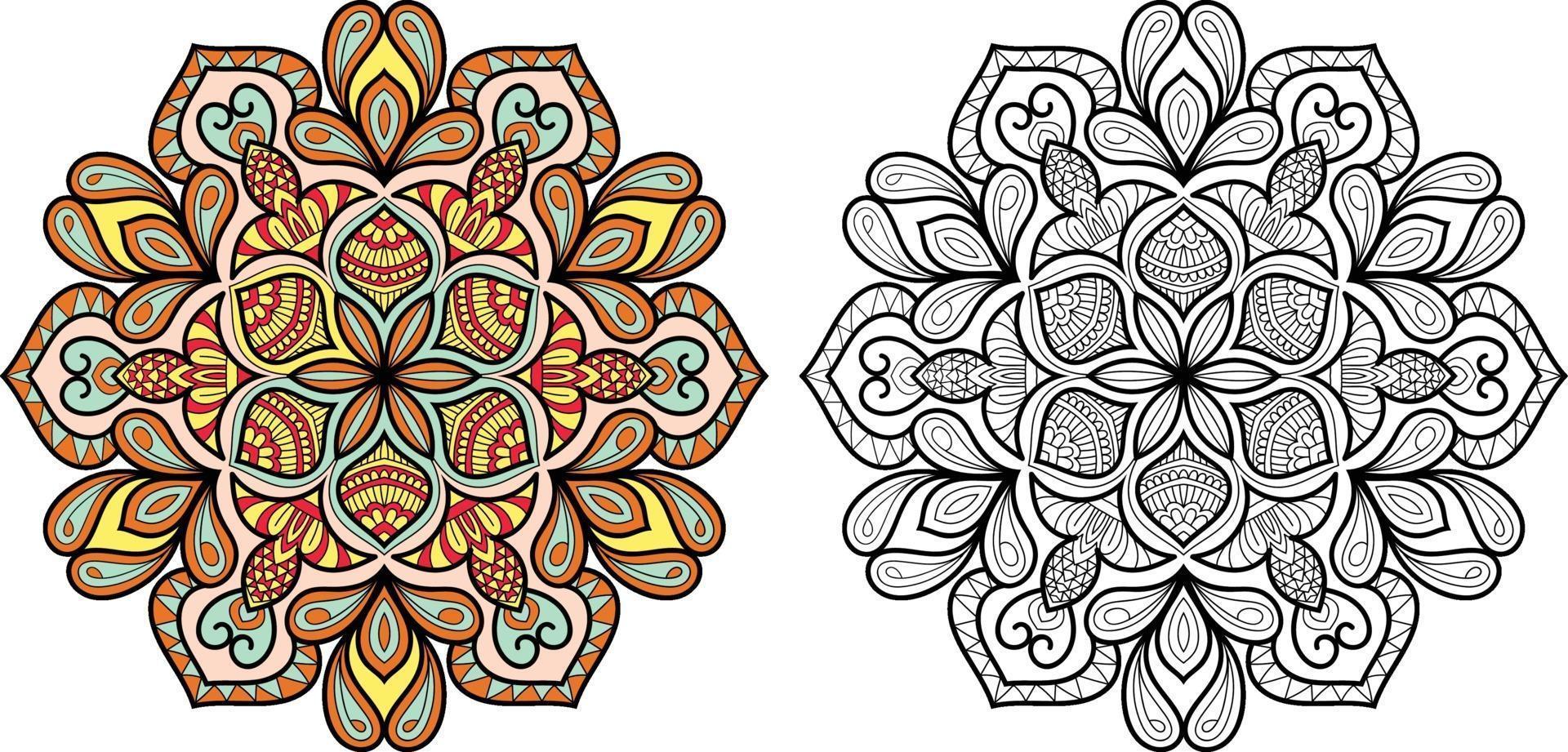 Doodle Mandala colouring book page for adults and children. white and black round decorative. Oriental Anti-stress therapy patterns. abstract zen tangle. Yoga meditation Vector illustration.