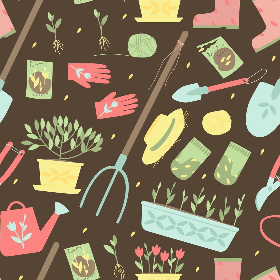 Seamless pattern of garden supplies for planting plants vector