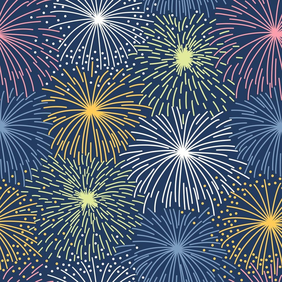 Seamless pattern with colorful fireworks on a dark background vector