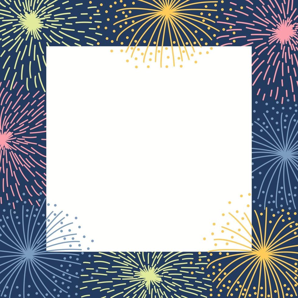 Frame with colorful fireworks on a dark background vector