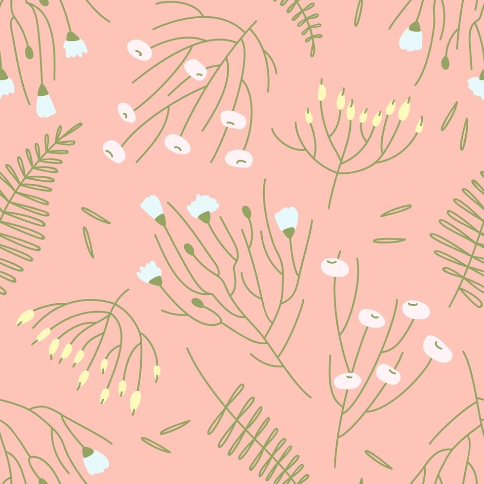 Spring flowers seamless pattern scattered on a pink background vector