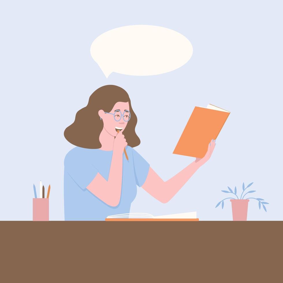 The woman makes plans for the future, makes entries in the diary vector