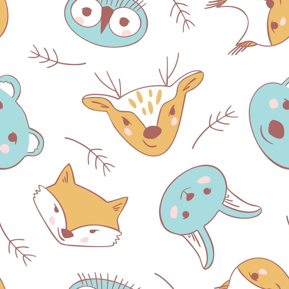 Simple drawings of forest animals for the design of children's fabric vector