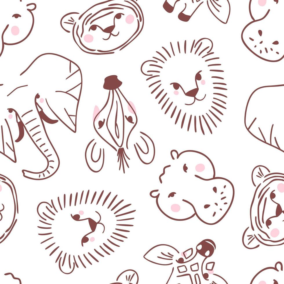 Doodle retratos de animales de patrones sin fisuras vector