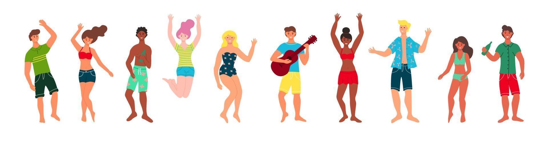 Beach party people set vector