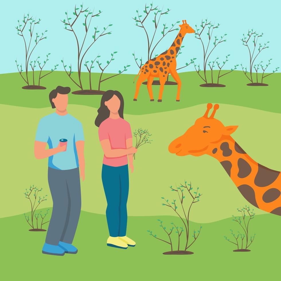 Couple at the zoo with giraffes vector