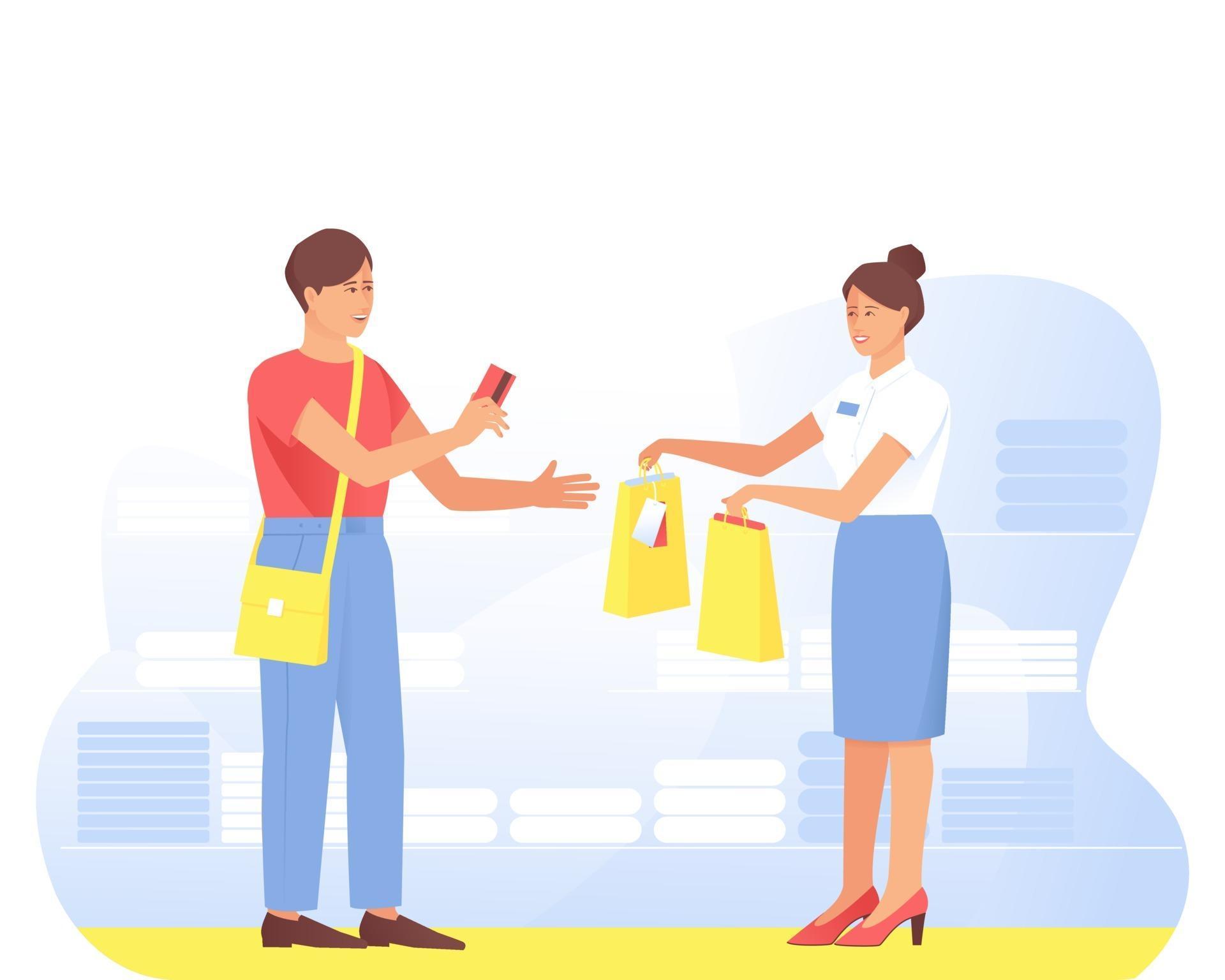 un comprador satisfecho realiza una compra al vendedor en la tienda