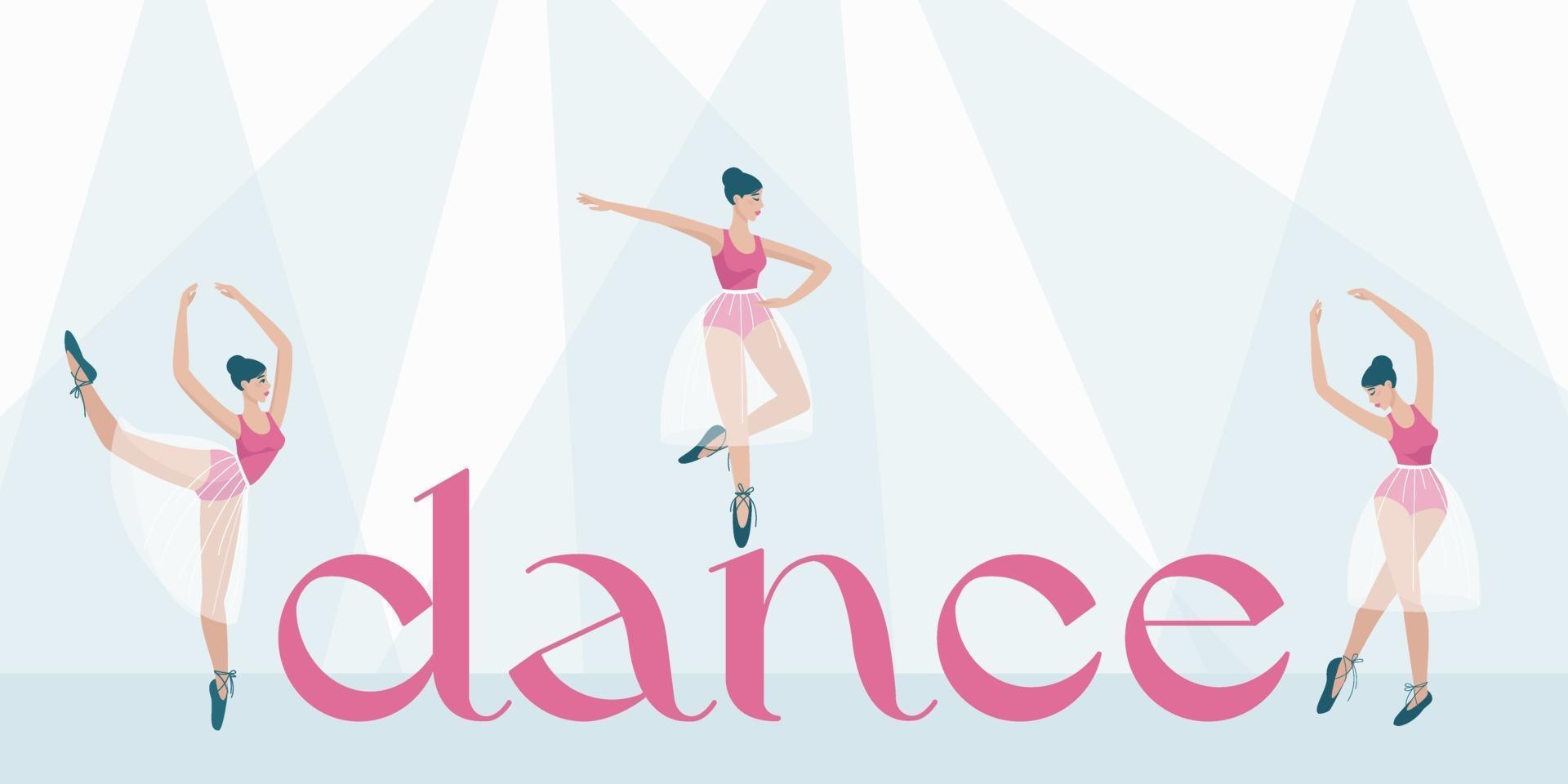 Banner para la escuela de danza, ballet, espectáculos de danza teatral. vector