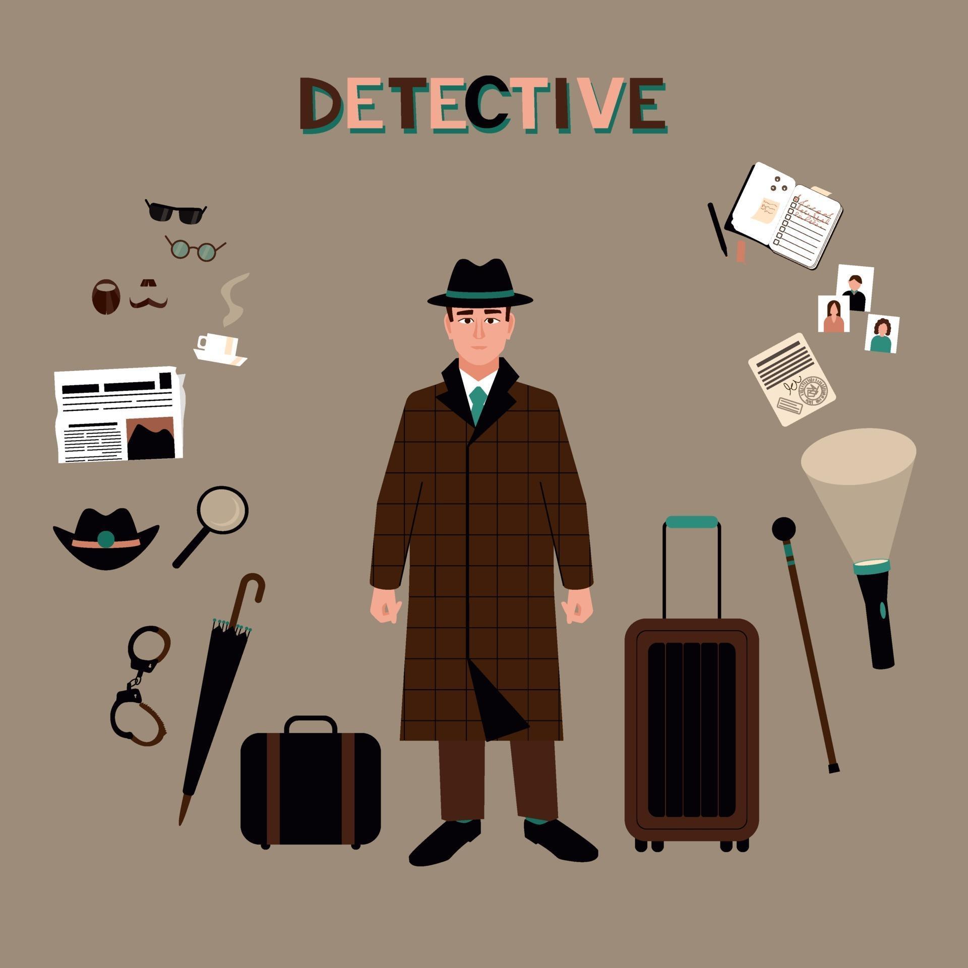 Detective accessories in retro style on background 2183856 Vector Art