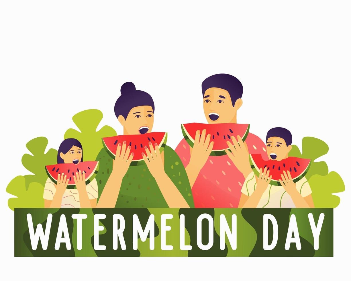 Happy family eating watermelons vector