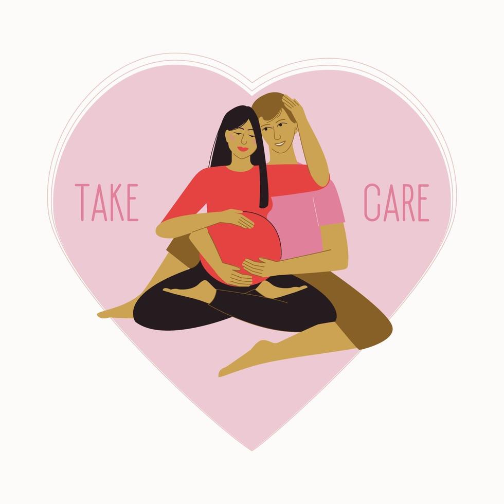 Flat couple heart pregnant family vector
