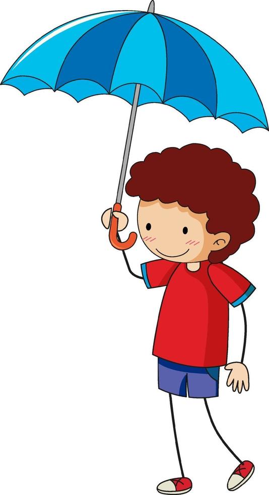 Cute girl holding umbrella doodle cartoon character isolated vector