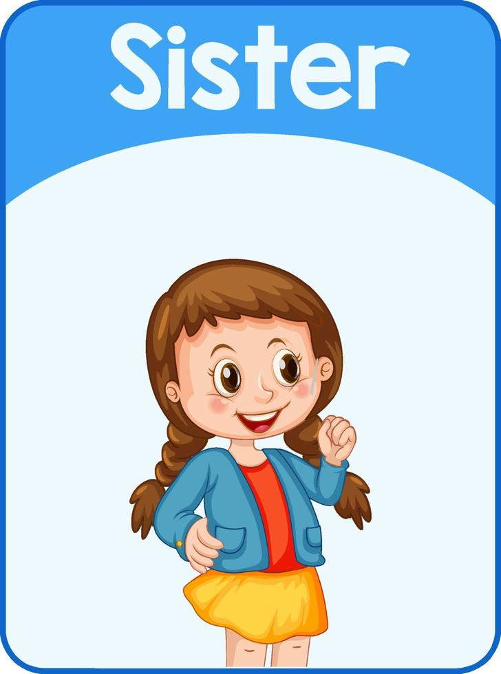 Educational English word card of sister vector