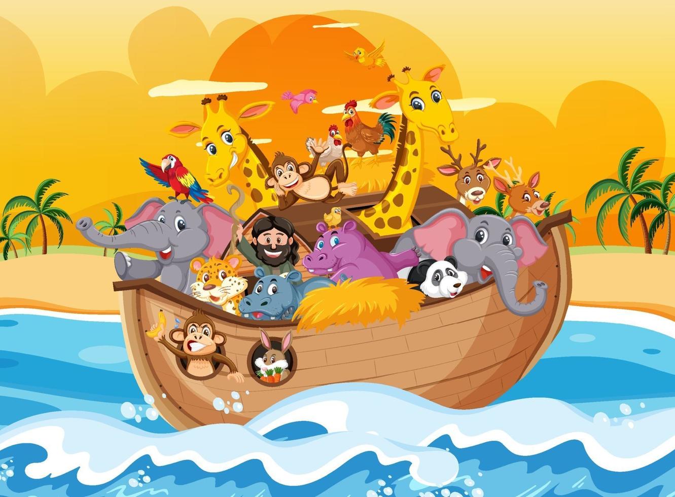 Noah's Ark with animals in the ocean scene vector