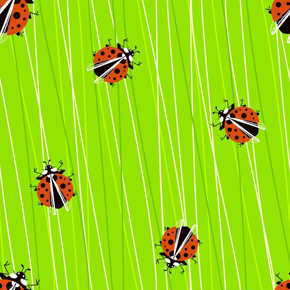 Seamless pattern with ladybugs on juicy sow thistle vector