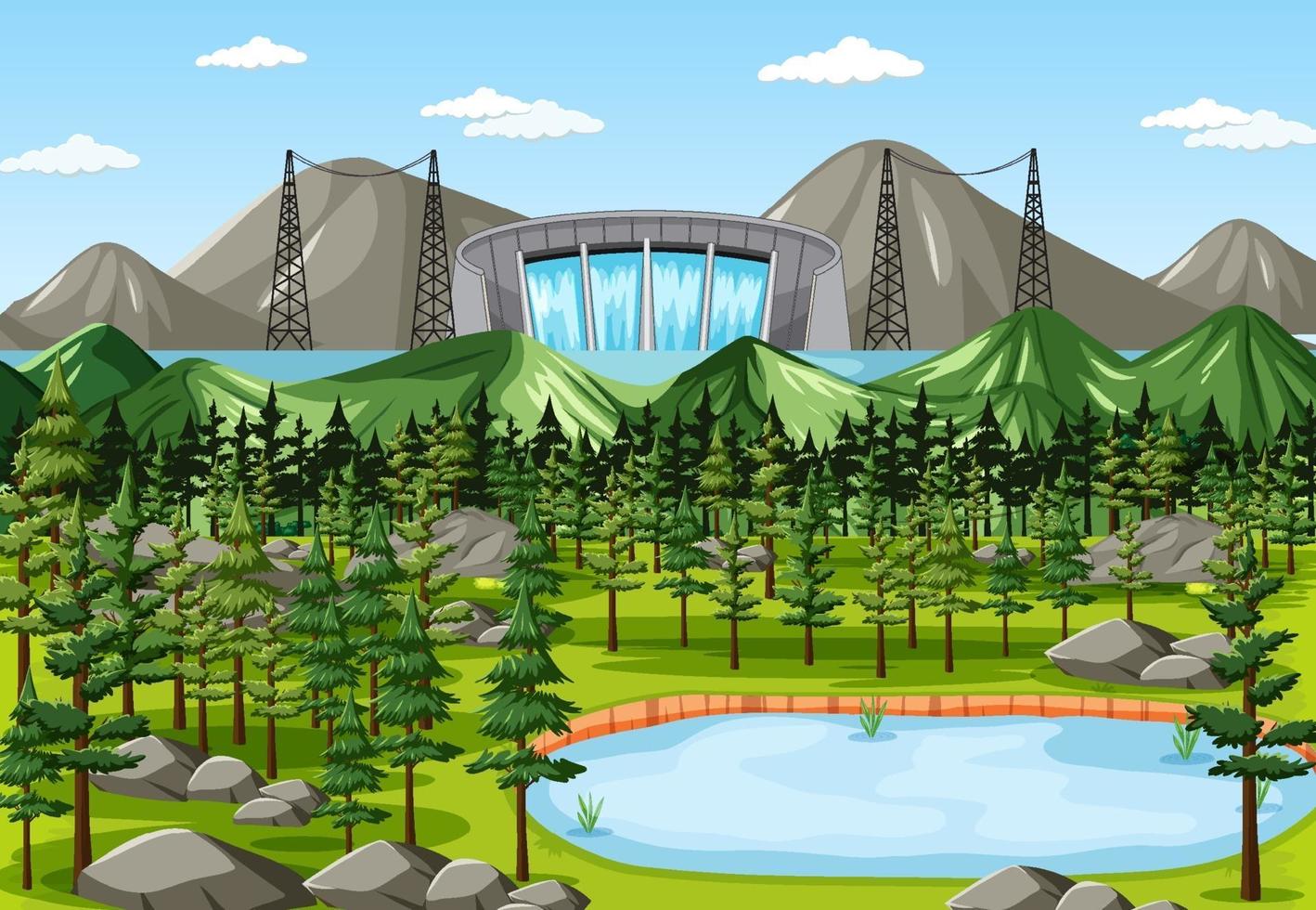 Scene with water dam background vector