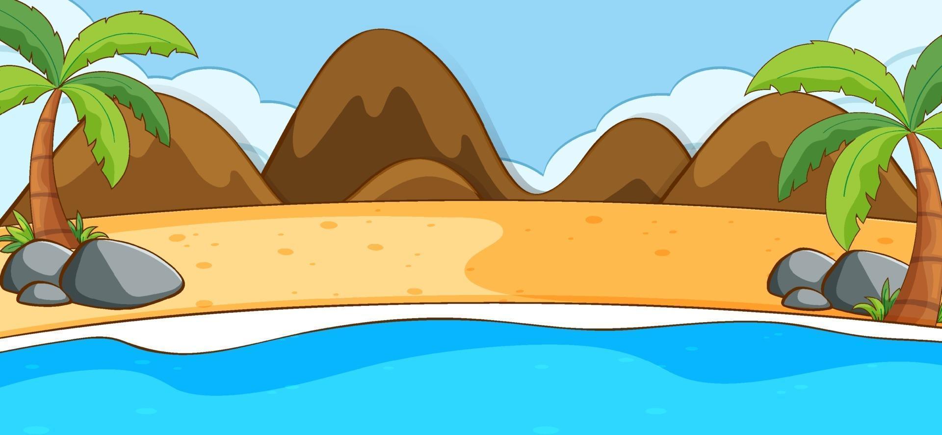 Escena de paisaje de playa vacía con montañas vector