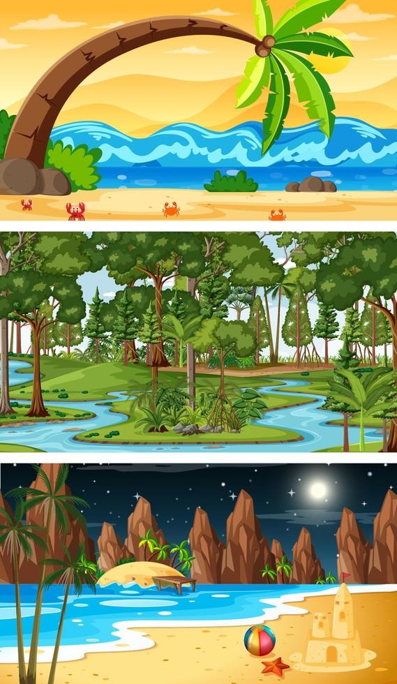 Conjunto de diferentes tipos de escenas horizontales de bosque. vector