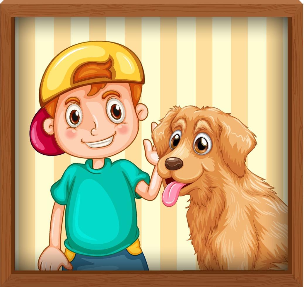 Happy boy with dog photo vector