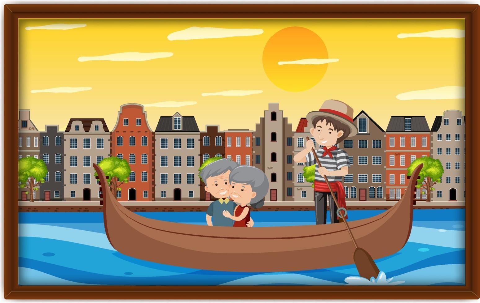 A picture of old couple on gondola boat at Venice vector