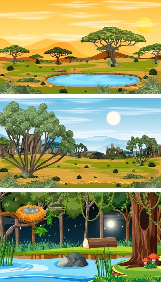 diferentes tipos de escenas horizontales del bosque. vector