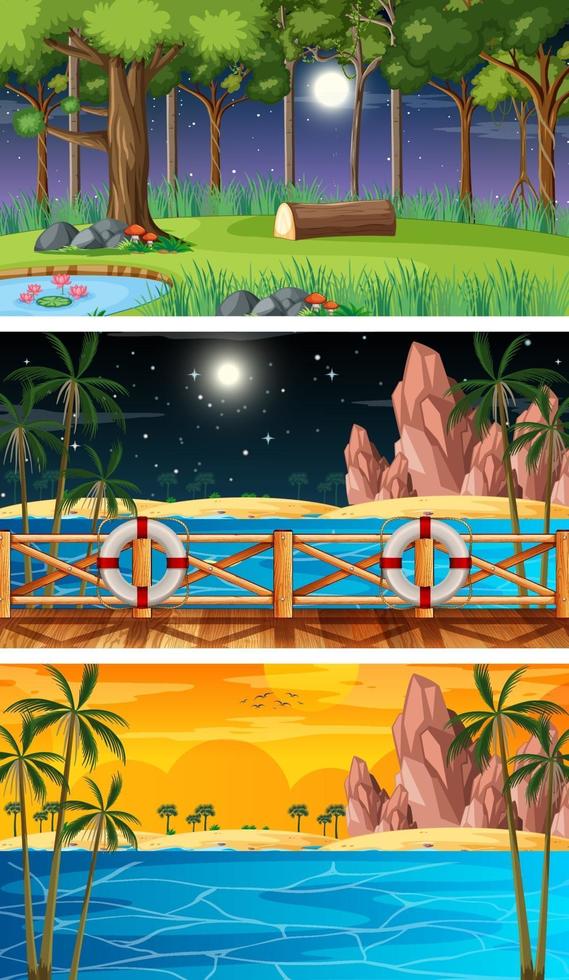 tres escenas horizontales de naturaleza diferente. vector