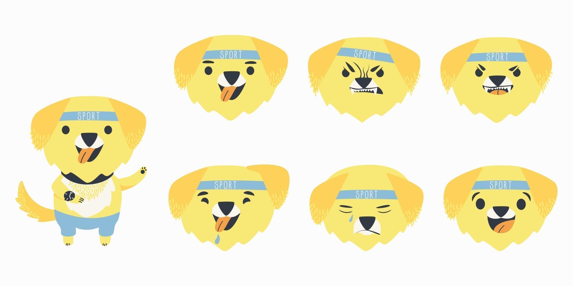 Set cartoon emotions character yellow Labrador retriever vector