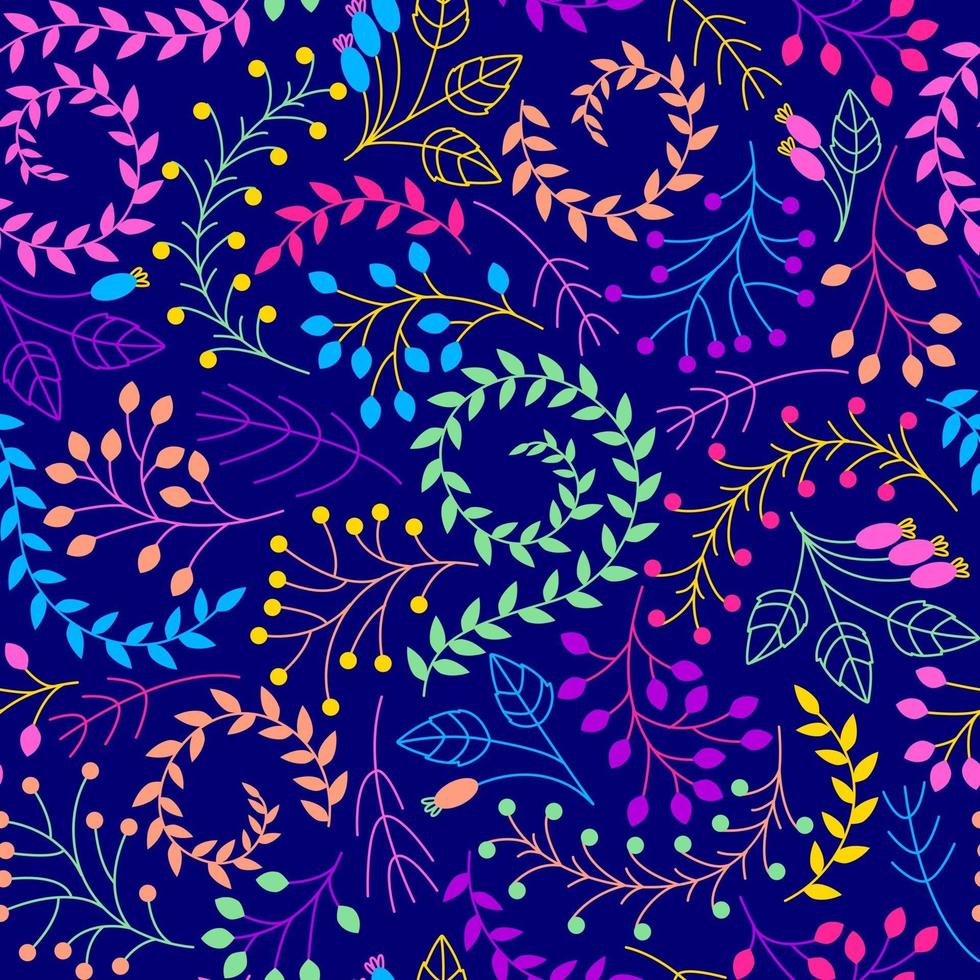 Seamless floral pattern on a dark blue background. vector