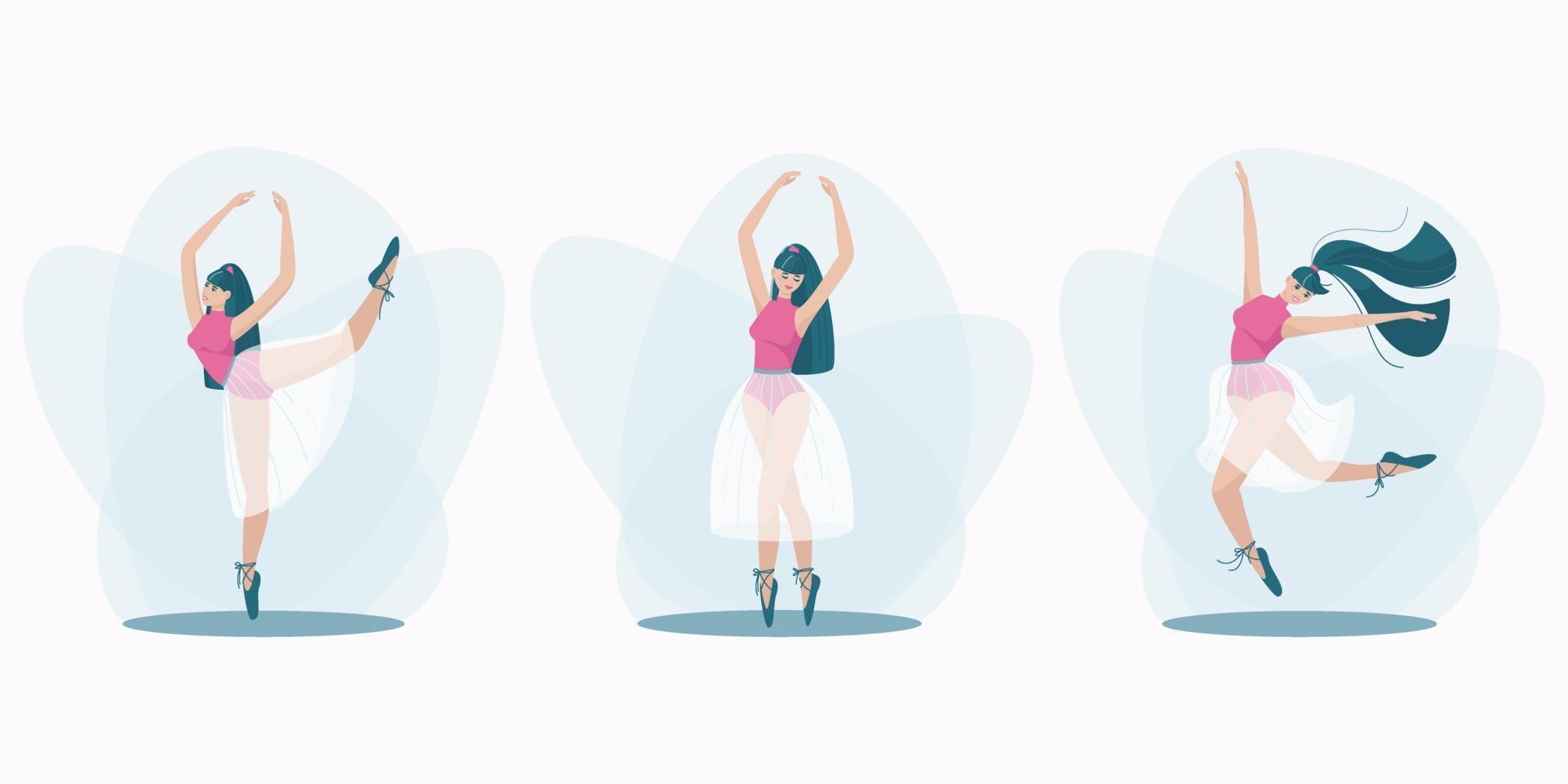 Set of beautiful poses of a dancing girl vector